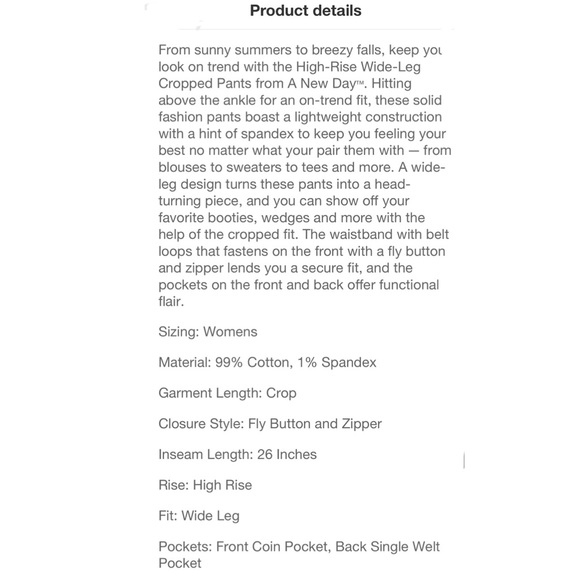 NWT A New Day Black High Rise Wide Leg Crop Pants - Picture 11 of 11